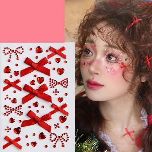 Valentine's Day Face Jewelry Body Face Rhinestone Temporary Tattoo Sticker Set Red Heart Face Gems for Women Girls Festive Face Stickers for Valentine's Day (Red Heart)