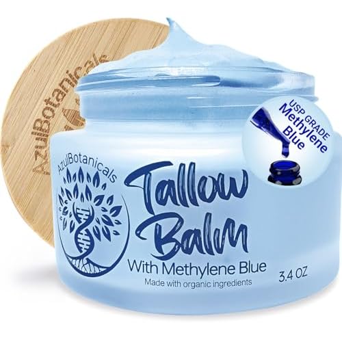 Methylene Blue Infused Whipped Grass Fed Beef Tallow Balm, Anti-Aging, Moisturizer, Stretchmarks, Rosacea, Psoriasis, Eczema, Acne, All skin types, Organic Ingredients (3.4oz)