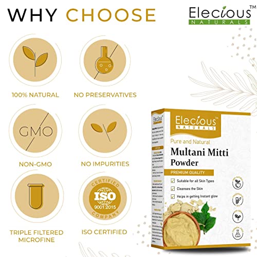 100% Natural Multani Mitti Powder for Exfoliating, Soothing, Nourishing, Smoothening Face, Skin and Hair Fuller's Earth, Bentonite Clay 200gm