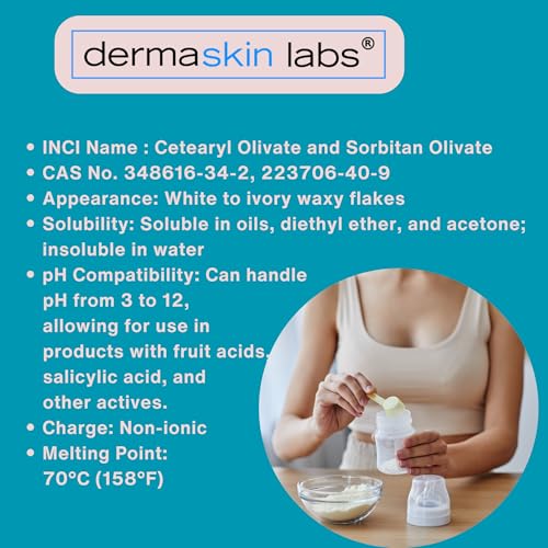 Olive 1000 Emulsifier, Cetearyl Olivate, Sorbitan Olivate 1000 Plant-Based Emulsifier Wax ECOCERT COSMOS Validated PEG-free self-emulsifying for DIY Skincare, Haircare Applications (1 lb)