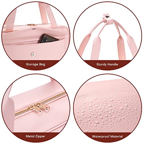 Hanging Travel Toiletry Bag for Men, Large Makeup Bag for Women, Water-resistant PU Leather Dopp Kit Shaving Bag For Full Sized Toiletries,Cosmetics Travel Organizer for Accessories (pink)