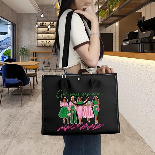 WZMPA Sorority Sisters Cosmetic Makeup Bag Pink and Green Gift God Says You Are Sorority Makeup Zipper Pouch Bag Greek Sorority Paraphernalia (God Says AK TB-BL)