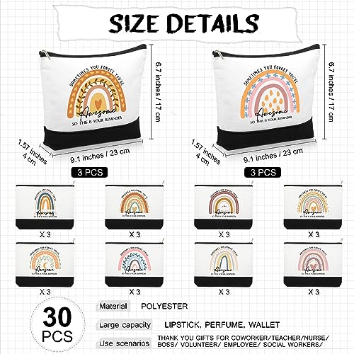 Sieral 30 Pcs Rainbow Canvas Makeup Bags Bulk Employee Appreciation Gifts Inspirational Womens History Month Cosmetic Bags Thank You Gift for Nurse Teacher Coworker Office Must Haves(Cute)