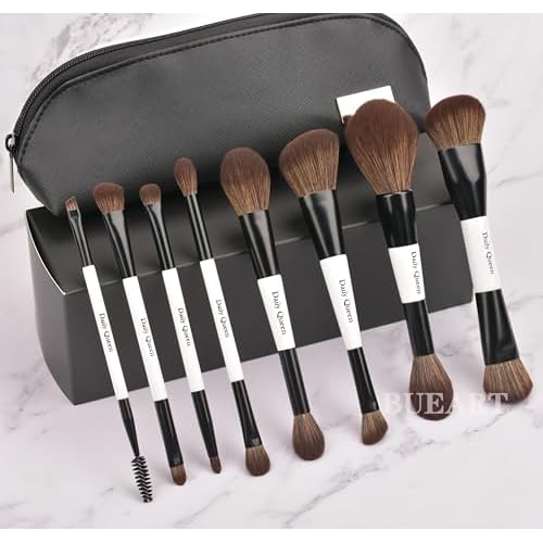 Portable Makeup Brush Set 8pcs Dual Kabuki Powder Concealers Eye shadows Blush Eyeliner Eyebrow Contour Eye blending Brushes (8 IN 16 brush set with waterproof bag)