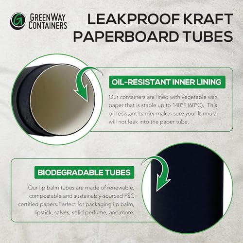 GreenWay 0.15oz / 4.25g Kraft Paperboard Lip Balm Tubes with Lids - 50 Pack Lip Gloss Tubes Refillable DIY Cosmetic Containers ? Extra Thick Push-Up Bottom Lip Balm Containers - Black