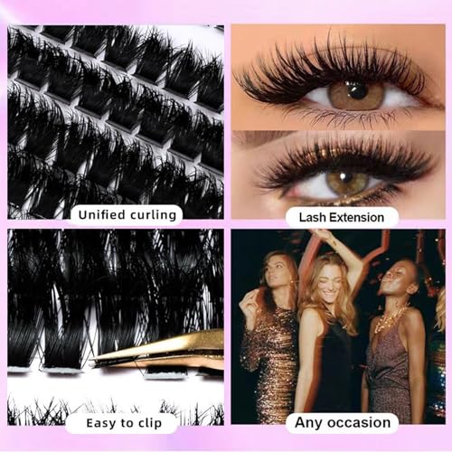 Eyelash Extension Kit 280pcs Individual Eyelashes Kit Cluster Lashes Natural Cluster 9-15mm Lash Extension Kit (30D&40D-9-15MIX KIT) (30D&40D KIT), Black (30D+40D)