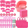 54Pcs Kids Foot Spa Party Supplies for Girl Spa Party Favors 6 Washbasin 6 Tote Bags 6 Hand Towels 6 Toe Separators 6 Hair Scrunchies 6 Hairband 6 Slipper 6 Eye Mask 6 Nail File(Rose Red)