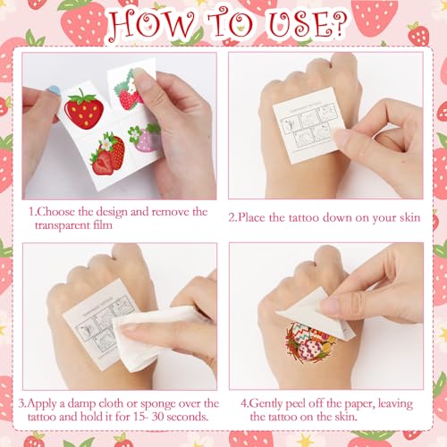 Konsait Strawberry Tattoos, 96Pcs Berry Sweet Strawberry Shortcake Birthday Party Decorations Tattoos, Strawberry Party Decorations & Strawberry Goodie Bag Stuffers, 48 Design