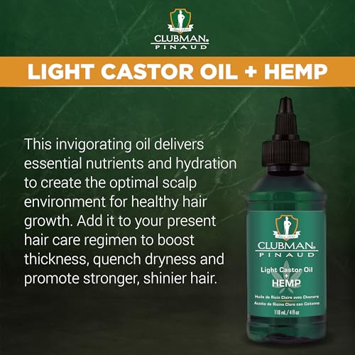 Clubman Pinaud Light Castor Oil + Hemp, Boosts Thickness, Quench Dryness, Promotes Stronger and Shinier Hair, 4 Fl Oz
