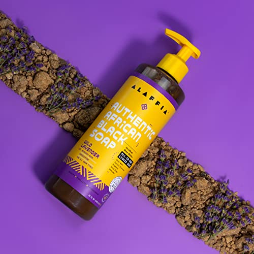 Alaffia Skin Care, Authentic African Black Soap, All in One Body Wash, Face Wash, Shampoo & Shaving Soap with Fair Trade Shea Butter, Wild Lavender, 16 Fl Oz