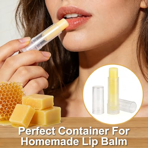 100 Pcs Empty Lip Balm Tubes Bulk Round with Caps, Twist-up Empty Plastic Chapstick Containers for DIY Lipstick Homemade, 5g, BPA Free, Clear and Black