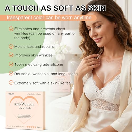 Chest Wrinkle Pads - 5-Pack Reusable Ant-Wrinkle Silicone Patches for Skin Firming,Silicone Patches Smoothing & Hydration & Skin Tightening Overnight Chest Pads (Lasts Up to 5 Months) s2