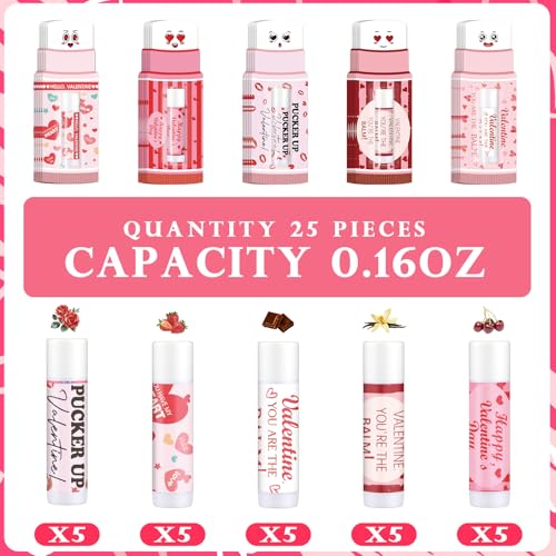 Loopeer 25 Pcs Valentines Lip Balms Bulk Galentines Day Party Favors Valentines Basket Stuffers Moisturizing Lip Balm Favors for Women Coworker Friends Teacher Classroom Exchange Prize(Lipstick Style)