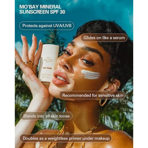 Cay Skin Mo'Bay Mineral Sunscreen Drops SPF 30 ? Broad Spectrum Face Sunscreen & Makeup Primer ? Lightweight, Moisturizing, Reef Safe Lotion with Natural Finish for All Skin Types ? 2-Pack, 1.7 oz.