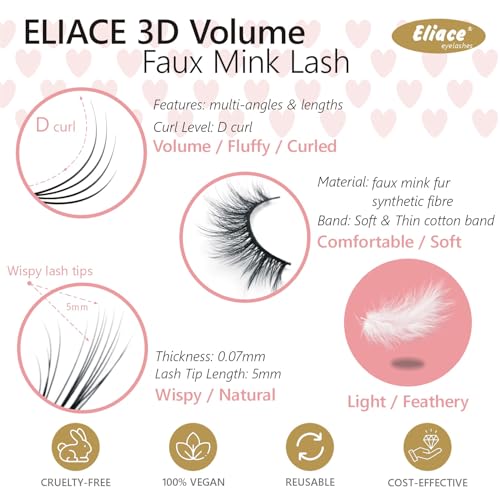 Eliace False Eyelashes Natural look Cat Eye Lashes Wispy Strips 3D Mink Lashes Fake Eyelashes Volume Fluffy Thick,Thin Soft Band Comfortable Dramatic Cross Wispy Lash Reusable,15 Pairs Alice Style
