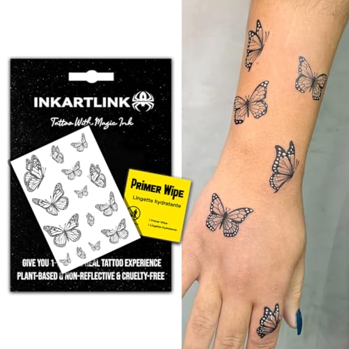 INKARTLINK Semi Permanent Tattoo, Realistic Butterfly Temporary Tattoo, Suitable for Sweet Girls, Waterproof and Non-reflective, Exquisite Packaging, Unique Design (Butterfly 1)