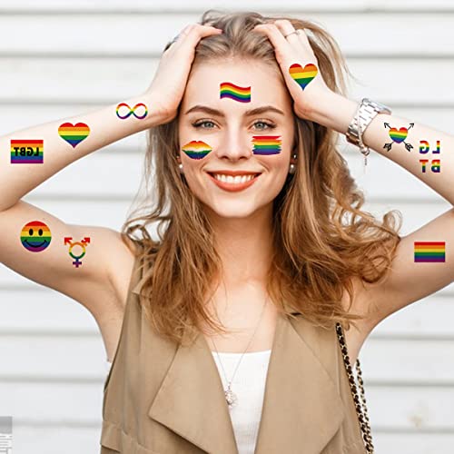 HAOYAN 40 Sheets LGBT Pride Day Temporary Tattoo Sticker Rainbow Pattern Love is Love Flash Waterproof Fashion Body Art Men Women Child