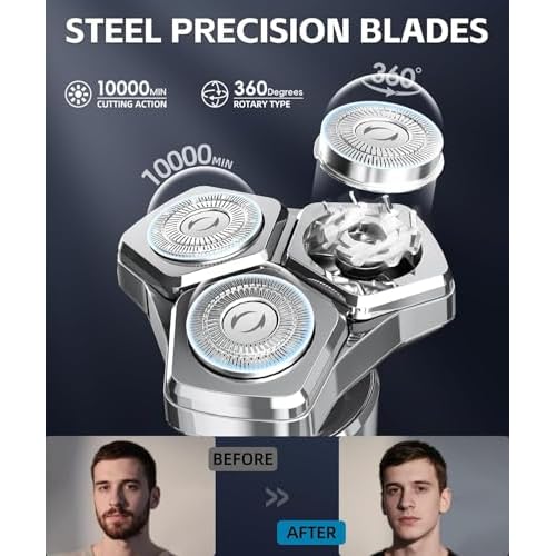 Electric Razor for Men£¬10,000RPM High-Speed Motor, IPX8 Waterproof, USB Fast Charging, Quick Charge & Travel Lock,Upgrade Icy Gray