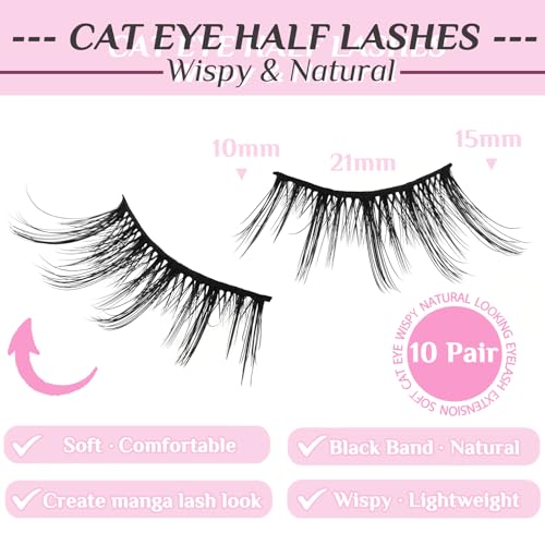 Half Lashes Natural Look Cat Eye Wispy Manga Lashes 10 Pairs Half False Eyelashes