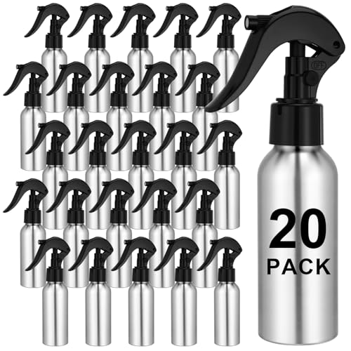 20 Pack Aluminum Fine Mist Spray Bottles Portable 100ml/3.4oz Empty Reusable Refillable Silver Metal Sprayer for Travel Hairdressing Tattooing Flower Watering BBQ Smoker Food Mist