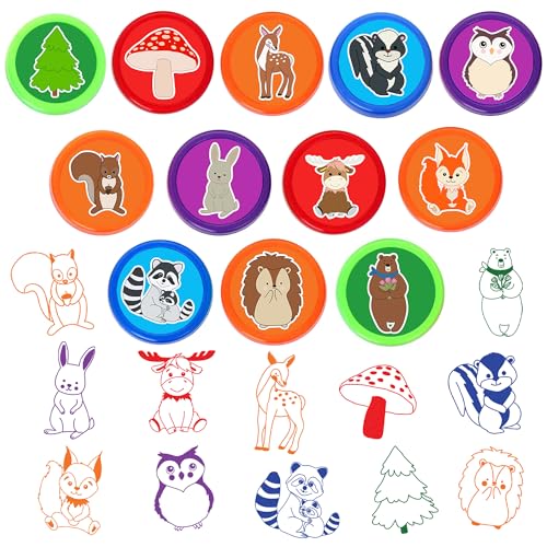 36PCS Woodland Animal Party Favors - 24PCS Pre-Cut Temporary Tattoos & 12PCS Stamps - Ideal Forest Themed Birthday Card Decorations Supplies Goodie Bag Baby Shower Kids Gifts Classroom Rewards Prizes