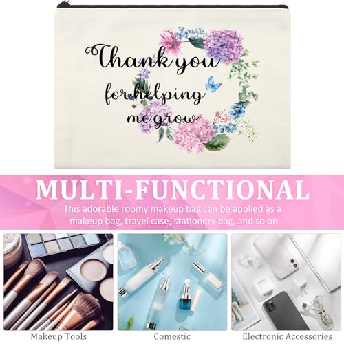 18 Pcs Teacher Makeup Bags for Women 6 Styles Canvas Pencil Bags Travel Toiletry Case with Zipper Gift for Teacher's Day Graduation Back to School (Cute)