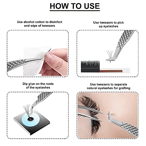 SIVOTE Eyelash Extension Tweezers Fiber Tips Japanese Steel, Set of 6 ? Curved, Dolphin, 90¡Æ 45¡Æ Volume Boot & Slight Curved Tweezer ? Professional Lash Tweezers for Lash Extensions Silver