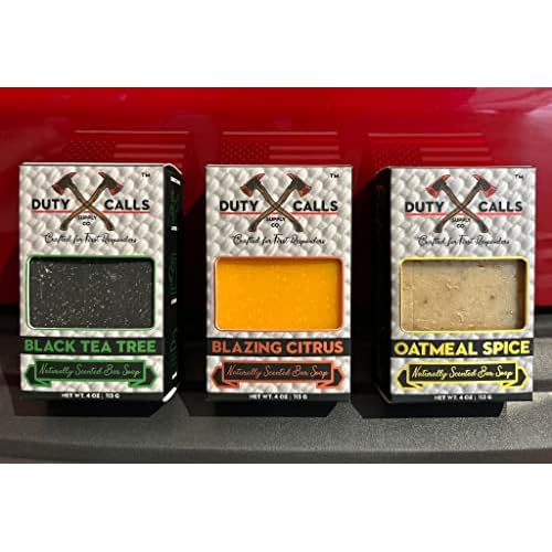 All Natural Firefighter Bar Soap, 3 Bar Variety Pack-Black Tea Tree, Blazing Citrus and Oatmeal Spice