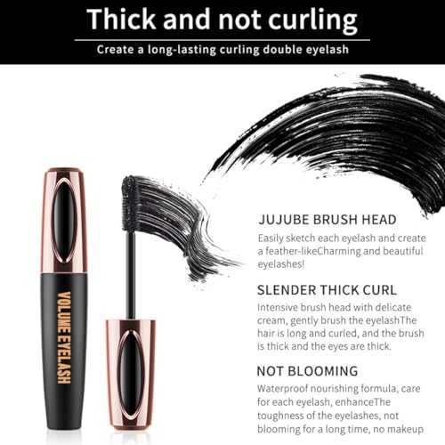 4D Silk Fiber Lash Mascara, Voluminous Fiber Mascara Waterproof & Smudge-Proof Long-Lasting 24 Hours No Flaking Longer Thicker Eyelashes, No Clumping, Extension Stays On All Day (4Packs)