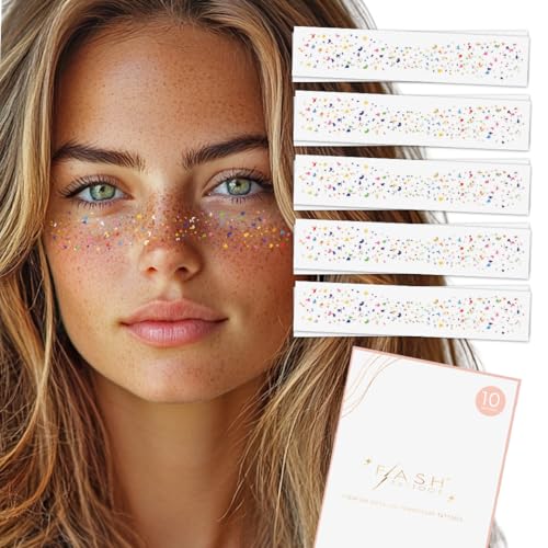 RAINBOW CONFETTI FRECKLES set of 10 premium boho waterproof temporary metallic gold and silver jewelry foil Flash Tattoos, face tattoo, face sparkle, rainbow temporary tattoo, rainbow party