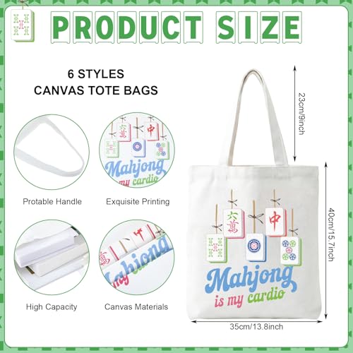 Tallew 12 Pcs Mahjong Canvas Tote Bags Bulk and Makeup Pouches Gifts Set for Women Grocery Bags with Handles Zippered Cosmetic Pouch for Mahjong Lover Player Friend Mom Grandma Lucky Birthday Gift