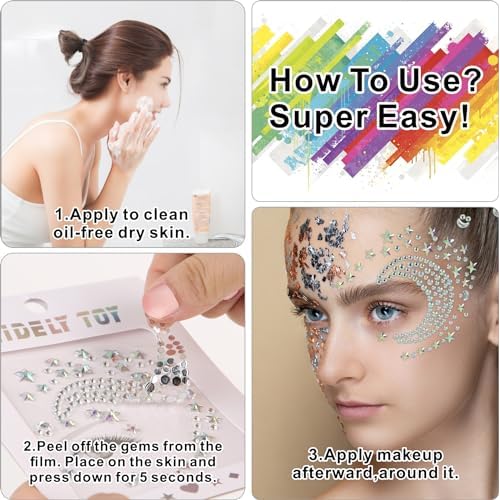 8 Sheets Face Gems Mermaid Body Jewels Rhinestones Crystal Stickers Jewelry Tattoos Decorations Parties Festivals Rave Outfits Accessories