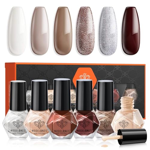 modelones Nail Polish, 6 Colors White Quick Dry Mini Starter Kit, Long Lasting Art DIY Manicure Set at Home for Women Girls