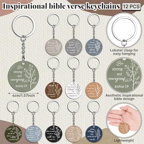 Funrous 12 Sets Religious Gifts Bulk for Women Motivational Bible Cosmetic Bags Aesthetic Inspirational Makeup Bags with Christian Quotes Keychains for Church Women Friends Appreciation Gifts Supplies