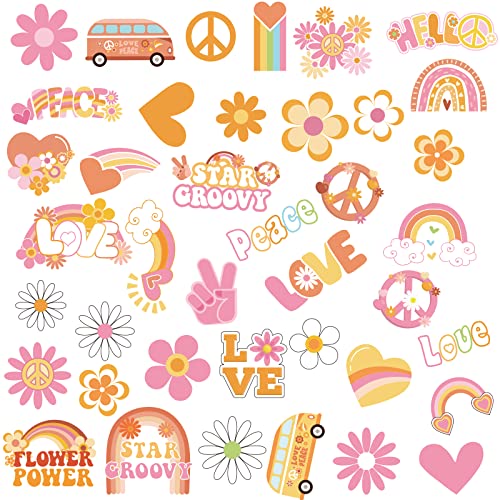 280Pcs Hippie Theme Temporary Tattoos Stickers 70's Theme Tattoos Stickers Hippie Face Body Sticker For Adults And Kids Cute Cartoon Printing Groovy Assorted Groovy Party Supplies