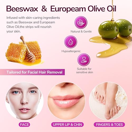 Facial Wax Strips Fast-Working for Body,At-Home Waxing Kit with 36ct Hair Remover Wax Ready Strips, Arms, Armpits, Bikini, Gentle, Personal Care Product (WAX STRIPS - for facial)