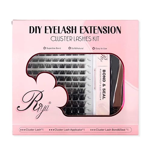 Riya Lash Clusters 12Rows 144Pcs with Strong Hold Bond Seal Lash Glue and Eyelash Extenisons Kit, and Applicator Clusters Lashes Kit 8-16MM D Curl Individual Lashes DIY at Home£¨02£©