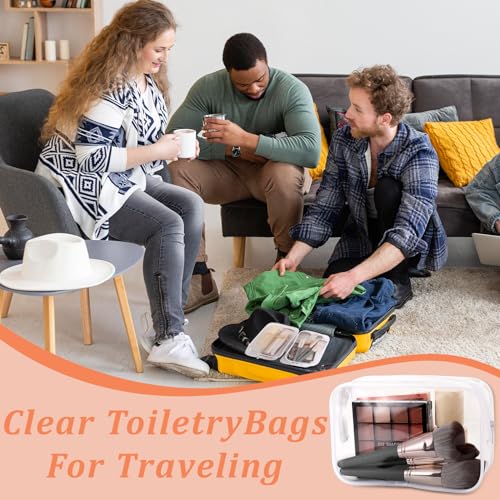 12 PCS Clear Makeup Bags,Clear Toiletry Bag,PVC Clear Cosmetic Bags with Zipper,Portable Transparent Toiletry Bags for Travel Women Men(White,Large)