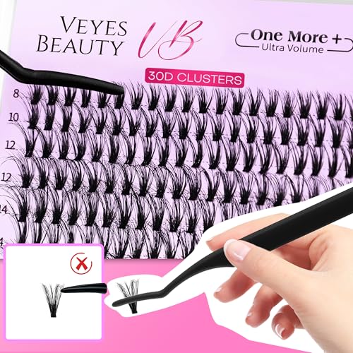 VEYESBEAUTY Lash Clusters UltraVolume Individual Lash Extensions One More+ 3D Layered DIY False Eyelash Tray 30D+40D Volume Cluster Lashes for Self Application at Home