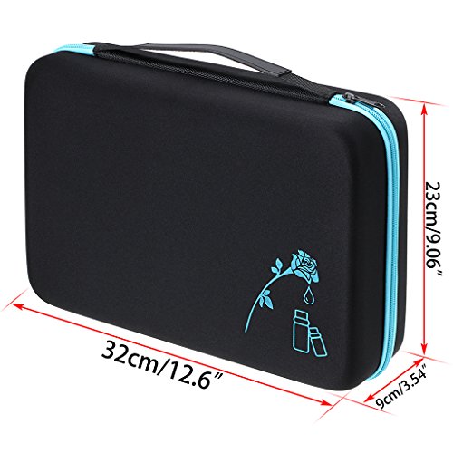 Hipiwe 70 Essential Oils Carrying Case Holds 5ml, 10ml, 15ml Bottles Hard Shell Exterior EVA Essential Oils Storage Organzier Bag with Foam Insert and Carrying Handle, Blue