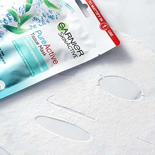 Garnier SkinActive, Maschera in tessuto anti-imperfezioni e idratante Pure Active, Per pelli grasse con imperfezioni