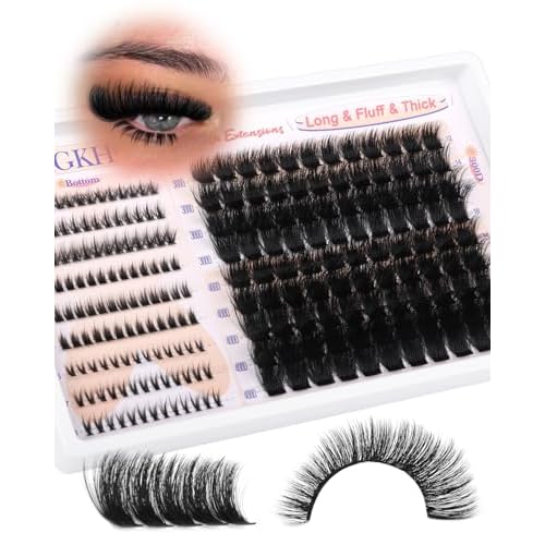 Thick Lash Clusters 300D+400D Volume Eyelash Clusters 12-22mm Long Fluff Cluster Eyelash Extensions Mega Full DIY Salon-look Wispy Lash Extension with Bottom Lashes 5 Styles 220Pcs