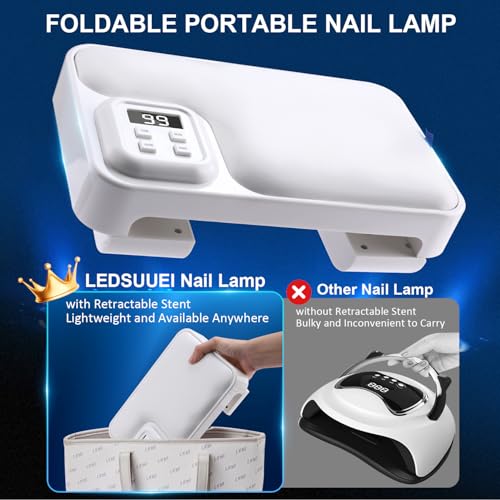 200W UV Nail Lamp -¡¼Foldable¡½UV Lamps for Gel Nails /4 Timer Setting/Auto Sensor, Professional LED Nail Lamp 5S Fast Drying UV Light for Gel Nails Polish - Pillow and Built-in Storage Shelve