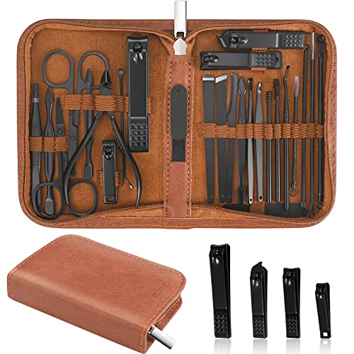 Manicure Set Professional Nail Clipper Kit-26 Pieces Stainless Steel Manicure Kit,Nail Care Tools with Luxurious Travel Case (Brown)