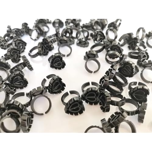 600PCS Glue Rings Lash Rings for Glue, Smart Glue Rings Holder for Eyelash Extensions, Disposable Rings for Lashes, Lovely Shape Lash Fan Blossom Glue Holder Cups for Lash Extension Supplies, Black