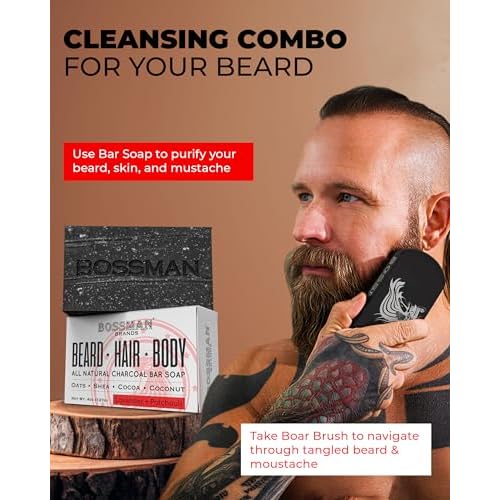 Bossman Big Boss Beard Care Kit for Men - 7 Piece Beard Grooming Kit with Jelly Beard Oil, Beard Conditioner, Beard Balm, MUDstache Wax, Bar Soap, Metal Comb, Brush - Gift Set for Men (Hammer)