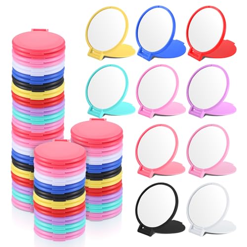 100 Pcs Compact Mirror Bulk, 10 Colors Mini Folding Mirrors for Women, Portable Pocket Makeup Mirrors for Purse, Travel, and Daily Use, Ideal for Party Favors and Gifts