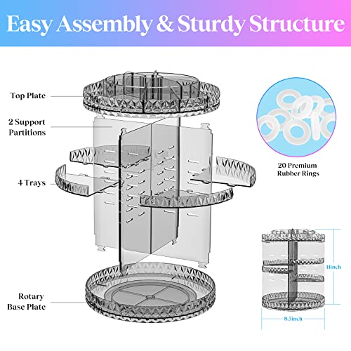 360 Rotating Makeup Organizer, DIY Adjustable Cosmetics Organizer[Patented Product], Professional Acrylic Make Up Caddy Shelf Storage Perfume, Lipsticks, Makeup Brushes or Accessories (Gray)