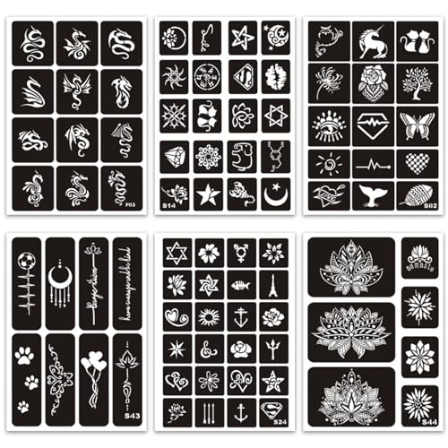 Temporary Tattoo Stencils for Women Girls and Kids, 410+ PCS Henna Tattoo Stencil Kit,Temporary Indian Arabian Glitter Airbrush Tattoo Stencils for Face Body Paint DIY