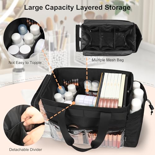 TANTO Extra Large Makeup Bag, Makeup Artist Kit Bag with Divider Professional Cosmetic Bag Organizer Hair Stylist Organizer Bag Mobile Pro Makeup Storage Case Duffle Tote Bag for Makeup Beauty Lover